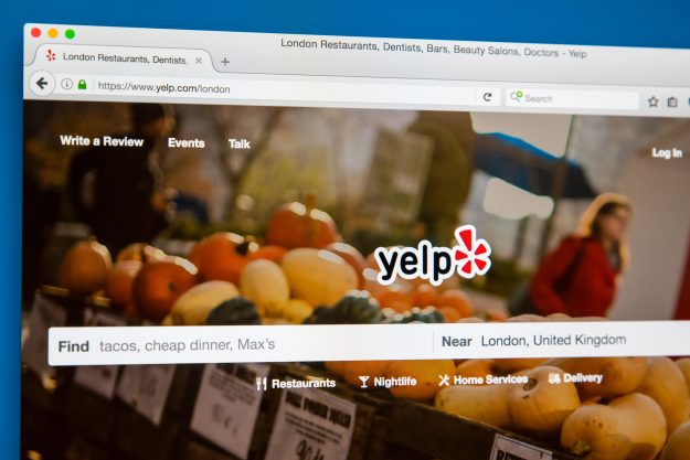 The homepage of the official website for Yelp