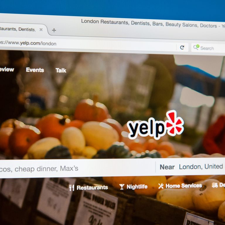 The homepage of the official website for Yelp