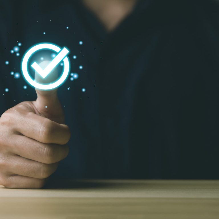 Hand showing digital technology check icon sign