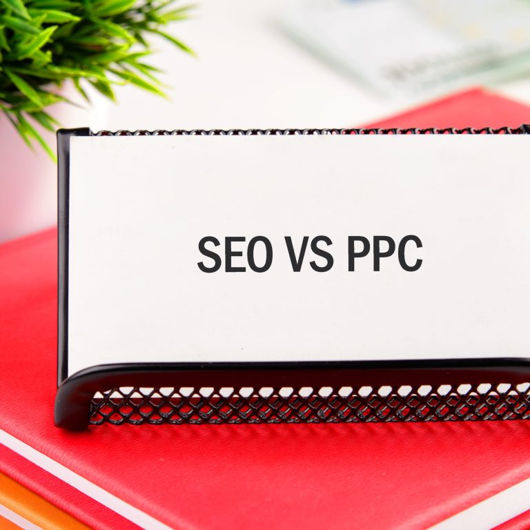 white sign the words SEO versus PPC