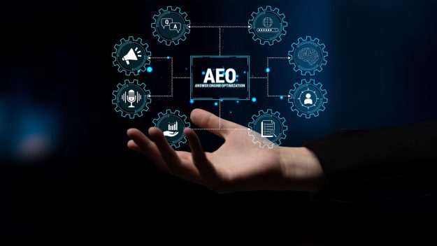 323977540_m AEO Concept of Digital Transformation with Gears and Icons Representing Technology, Innovation, and Data Analytics